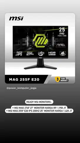Monitor Komputer MSI 200Hz Ready 24-27inch Bisa TT Free Ongkir. NewBox