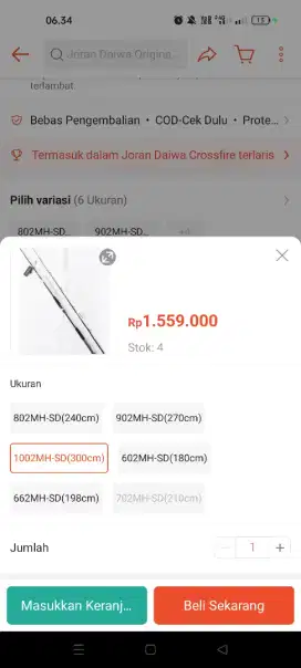 Joran pancingan daiwa phnatom power 1002mh