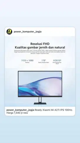 Ready Xiaomi Mi A27i IPS 100Hz. Harga 1,540 jt new Bisa Tt Fre Kirim