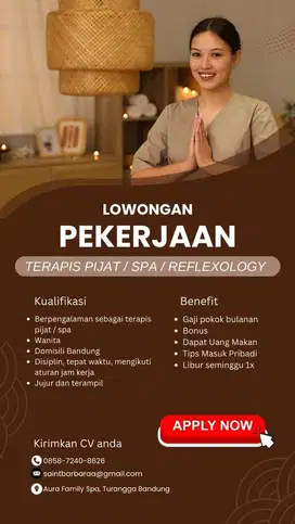 Lowongan Kerja Therapist Pijat Spa Refleksi