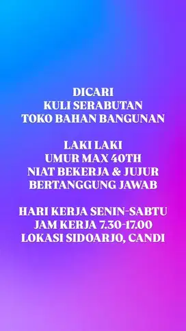 DICARI KULI SERABUTAN BAHAN BANGUNAN