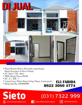 Dijual Rumah Modern Minimalis Harga Terjangkau di Sidoarjo Kota