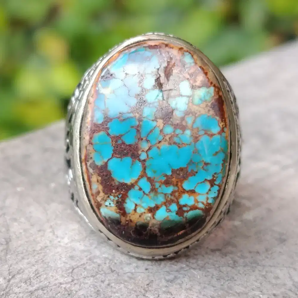 Cincin Batu Pirus Persia Big Serat Emas