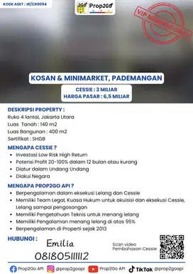 CESSIE KHUSUS INVESTOR   RUKO 4 LANTAI  ,PADEMANGAN, JAKARTA UTARA