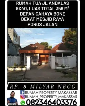 Rumah Tua Jl Andalas 9X40, Luas Total 356 M² Depan Cahaya Bone