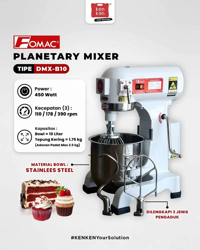 FOMAC Planetary Mixer DMX-B10 Planetary Mixer Roti Mixer Kue 10 Liter