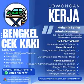 LOKER MEKANIK & ADMIN KEUANGAN Bengkel Kaki Mobil Jakarta Depok
