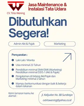 Lowongan Admin Akuntansi Pajak & Marketing