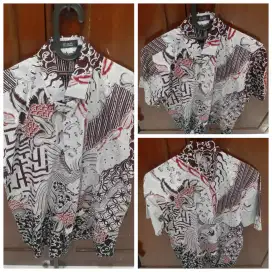 Kemeja Batik Pria Premium Pendek Size L Slim Fit Motif Keren Merah