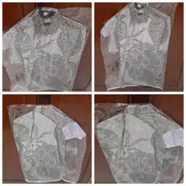 Kemeja Batik Pria Premium Pendek Size L Slim Fit Motif Hijau Sage