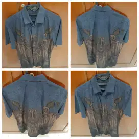 Kemeja Batik Pria Premium Pendek Size L Slim Fit Motif Keren Navy