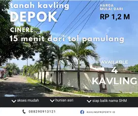 DIJUAL KAVLING CINERE, DEPOK 11 MENIT GERBANG TOL LIMO UTAMA