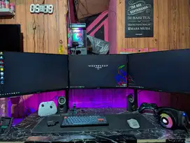PC GAMING Ryzen 5 5500 RX 6600 XT dan 3 UNIT MONITOR G24i 180Hz MURAH