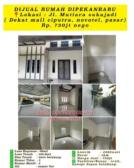Dijual rumah jln.mutiara sukajadi dekat mall ciputra