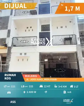 DIJUAL RUMAH KOST AKTIF FULL ANAK KOST DI JOYOSUKO, MERJOSARI, MALANG
