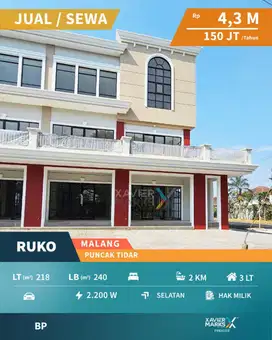 Disewakan/Dijual Ruko Baru Eksklusif di Puncak Tidar, Malang