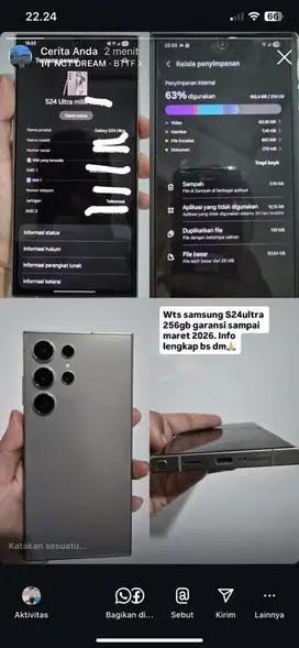 SAMSUNG GALAXY S24 ULTRA 256gb resmi masih bergaransi