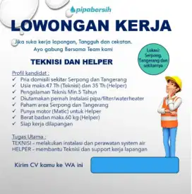 Dibutuhkan Segera Teknisi dan Helper