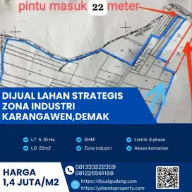 Dijual Lahan Strategis Industri Lokasi Karangawen,Demak Luas 10 Hektar