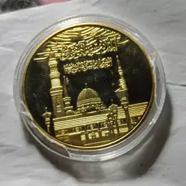 Koin Lapis Emas MASJIDIL KHARAM MEKLAH LAFFAL BASMALLAH 38MM BIG COIN