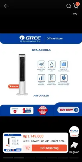 GREE Tower Fan Air Cooler dengan Generator Anion - GTA-ACOOL4