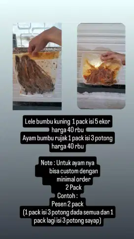 Ayam ungkep bumbu rujak dan lele bumbu kuning