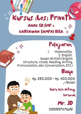 Menerima Jasa Les Private Bahasa Inggris dan Matematika