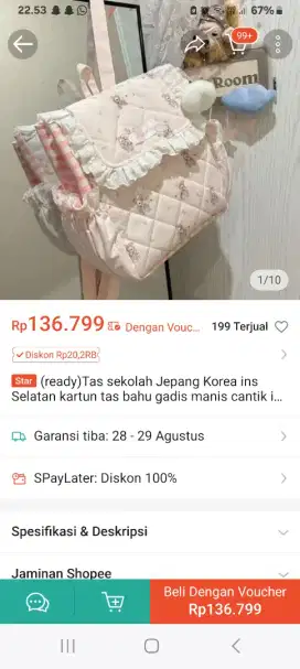 Tas korean look soft pink
