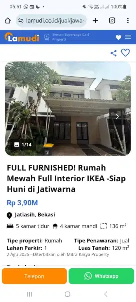 Rumah fresh jual cepat Bu komplek Jatiwarna