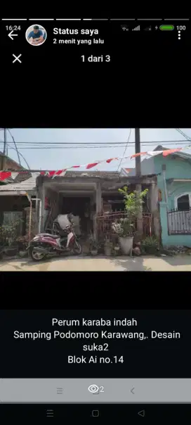 Jual rumah apa adanya di tol Karawang Barat