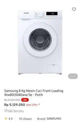 Mesin cuci samsung front loading 8kg