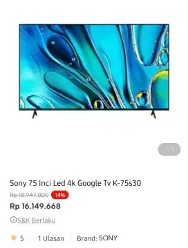 Sony Bravia  Led google tv 75 inci