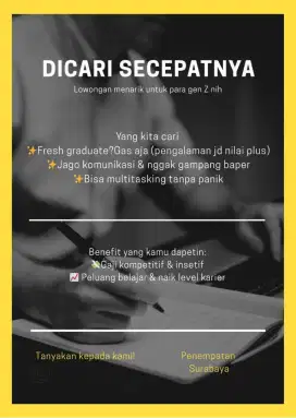 Lowongan kerja daerah Surabaya, Gresik, Mojokerto, Sidoarjo,porong