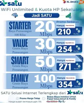 PASANG WIFI XL SATU GRATIS UNLIMITED