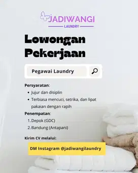 Lowongan Pekerjaan Pegawai Laundry di Depok dan Bandung