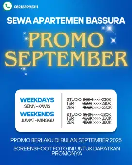 PROMO SEPTEMBER SEWA APARTEMEN HARIAN