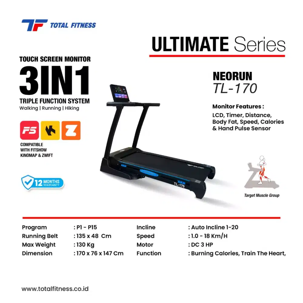 Alat fitnes treadmill elektrik TL 170 kokoh