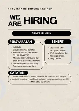 Lowongan Driver MilkRun