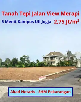 Tanah Jogja Dekat Wisata Kaliurang dan Kampus UII Jogja View Merapi