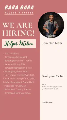 Lowongan pekerjaan FNB - Helper Cooker