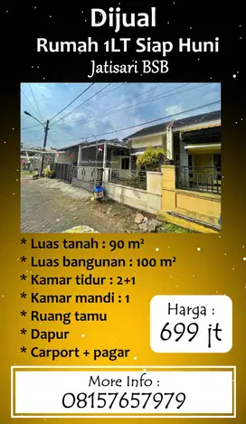 Dijual Murah Rumah 1LT Siap Huni di Jatisari BSB