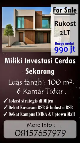 Dijual Cepat Rukost 2LT di Mijen Dkt BSB City