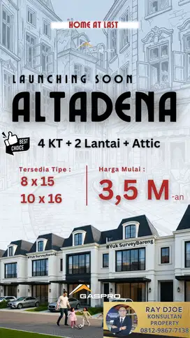 Rumah Altadena 3 lantai 4 kamar tidur 3 M di Gading Serpong Bsd
