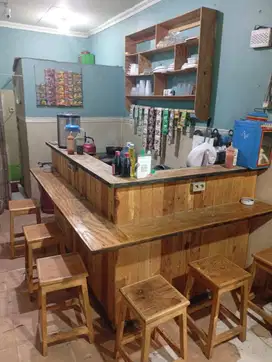 Meja Warkop Letter L, Rak Dinding, 7 buah kursi