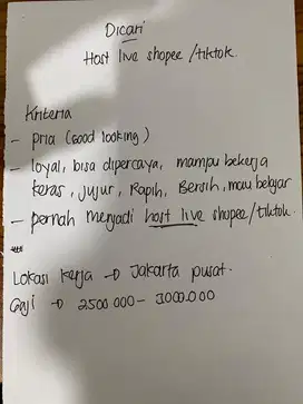 Dicari host live pria untuk bidang fashion
