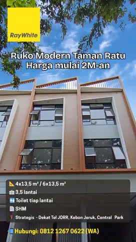Dijual Ruko Modern 4 Lantai SHM di Taman Ratu – Harga Mulai 2M-an