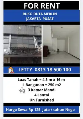 Ruko Duta Merlin Jakarta Pusat Rp 125 Juta / tahun Nego