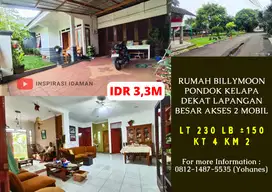 Rumah Billymoon 230mtr pondok kelapa dekat Lapangan Besar