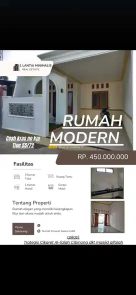 Di jual rumah siap huni design modern dekat dari al falah cibinong