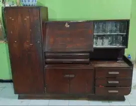 Lemari Buffet Jati Tua 3 Pintu + Meja Tulis Lipat | Vintage Solid Teak